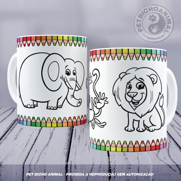 Caneca para Colorir - Animais da Selva