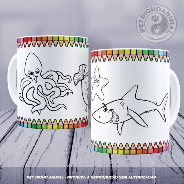 PBACAN 2008081A Caneca para Colorir - Fundo do Mar 1