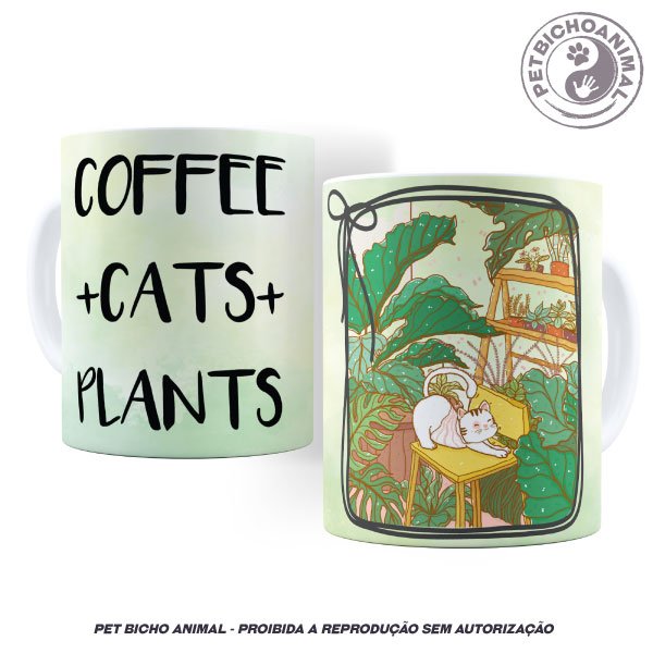 Caneca - Café, Gatos e Plantas 1 Caneca - Café, Gatos e Plantas 2