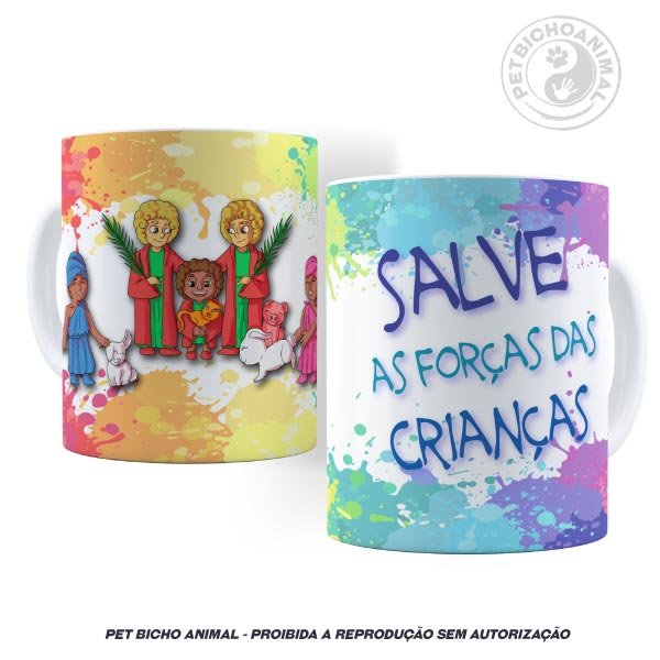 Caneca - Cosme, Damião e Doum com Crianças e Animais 1 Caneca - Cosme, Damião e Doum com Crianças e Animais 2