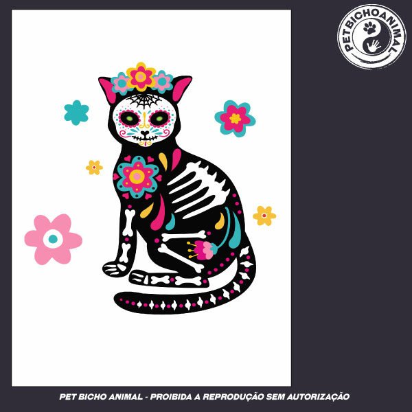 Camiseta - Gato Mexicano - Día de Muertos - Modelo 3 5 Camiseta - Gato Mexicano - Día de Muertos - Modelo 3 - Imagem 3