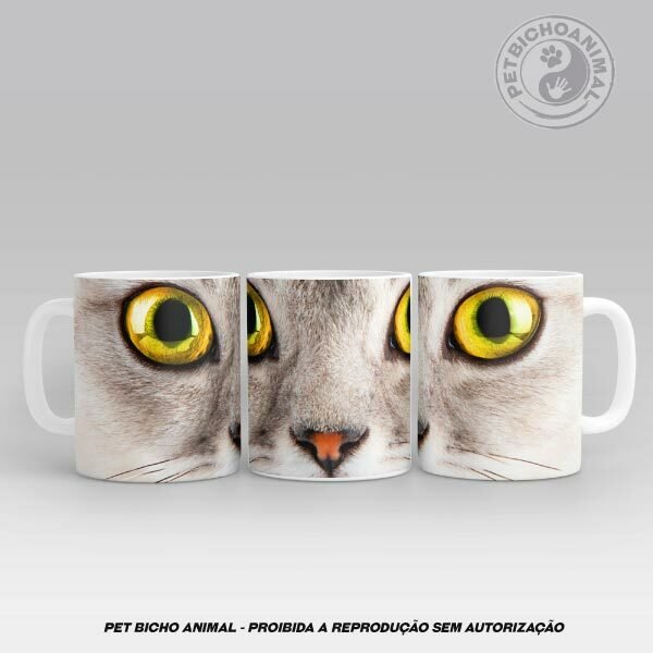 Caneca Cara de Gato de Olhos Amarelos