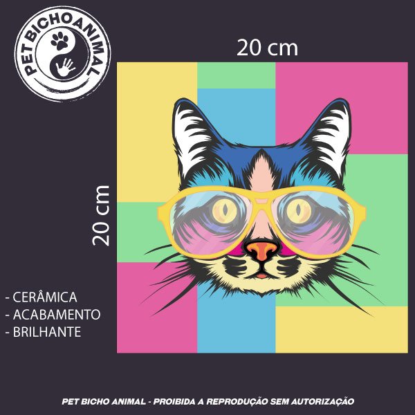 Azulejo Decorativo - Gato Pop Art 2 Azulejo Decorativo - Gato Pop Art 3