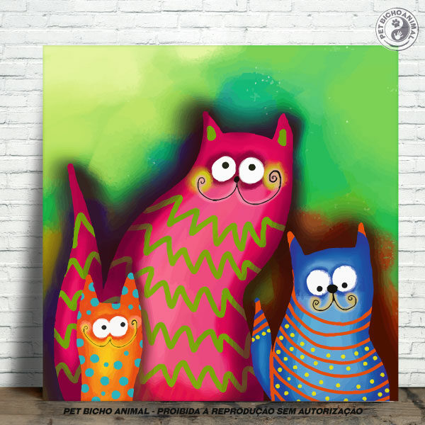 Azulejo Decorativo - Família de Gatos Coloridos 11