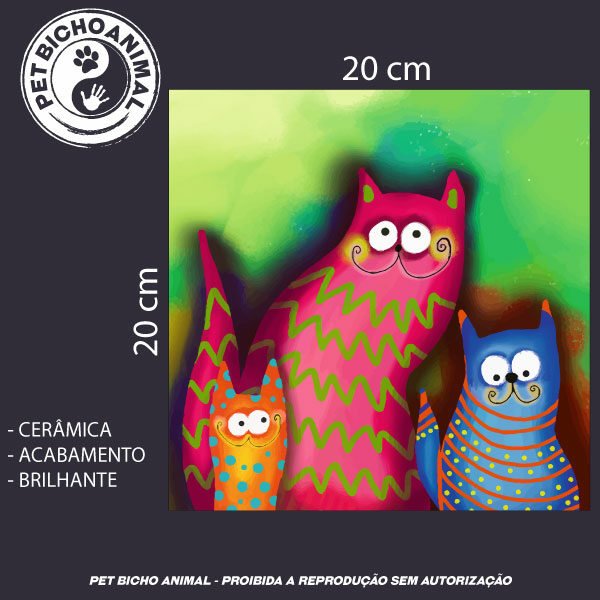 Azulejo Decorativo - Família de Gatos Coloridos 5 Azulejo Decorativo - Família de Gatos Coloridos - Imagem 3