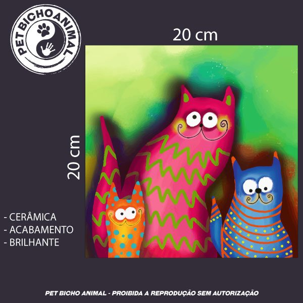 Azulejo Decorativo - Família de Gatos Coloridos 2 Azulejo Decorativo - Família de Gatos Coloridos 3