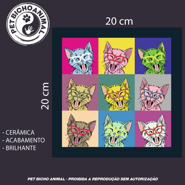 Azulejo Decorativo - Gato Autorretrato Pop Art 2 Azulejo Decorativo - Gato Autorretrato Pop Art 3